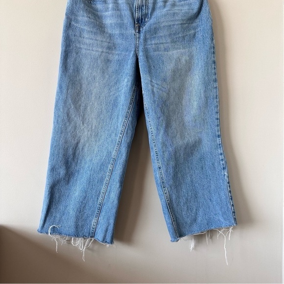 Topshop-Moto High Rise Medium Wash Wide Leg Raw Hem Jeans - Picture 9 of 12